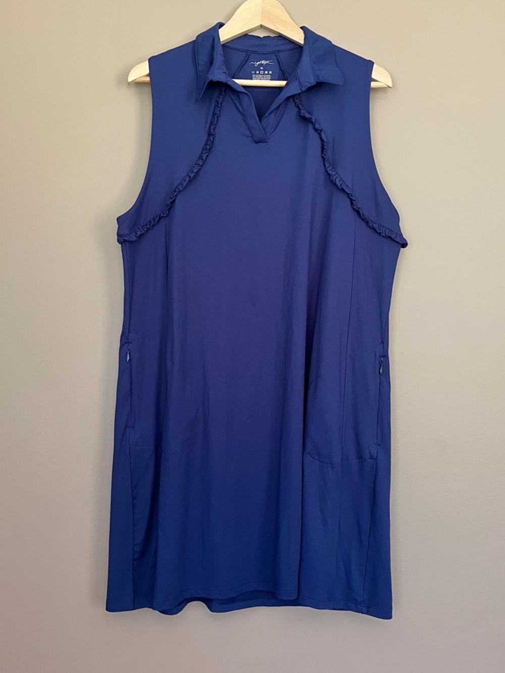 {Gottex} Cara Ruffle Trim Activewear Sleeveless Dress in Navy - Womens XL